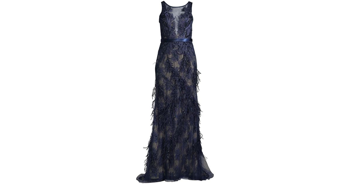 basix feather embellished gown