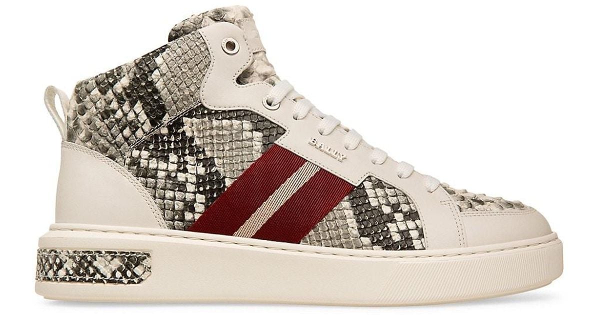 Bally Snake-print High-top Leather Sneakers in White for Men | Lyst