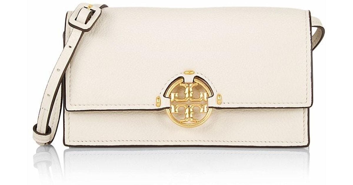 Tory Burch Miller Leather Crossbody Wallet in White | Lyst