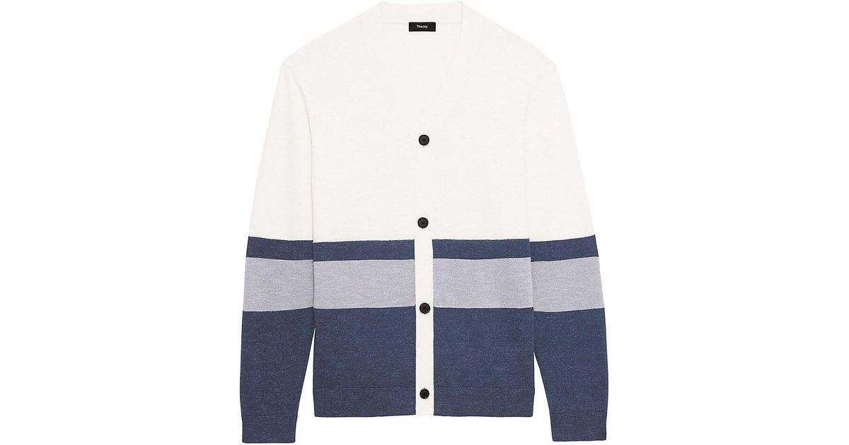 Theory Larus Striped Knit Cardigan in Blue for Men | Lyst