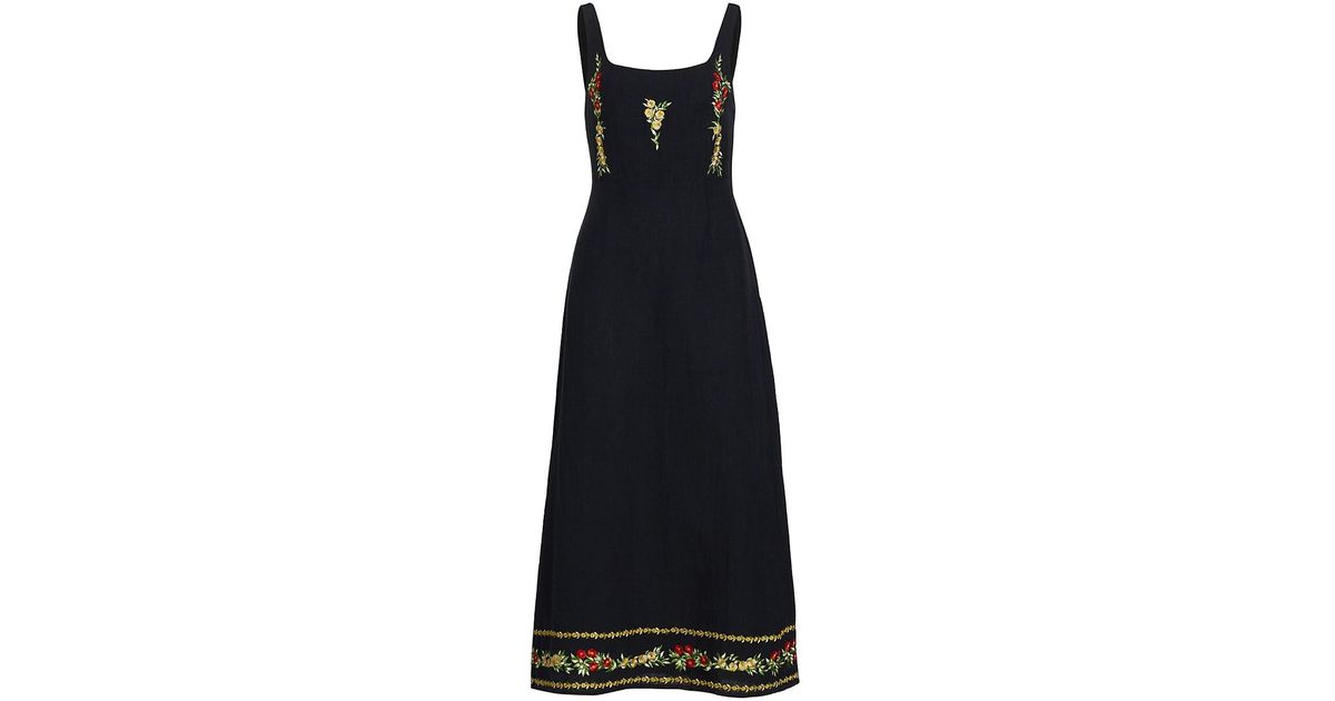 RIXO London Benedict Embroidered Maxi Dress in Black | Lyst