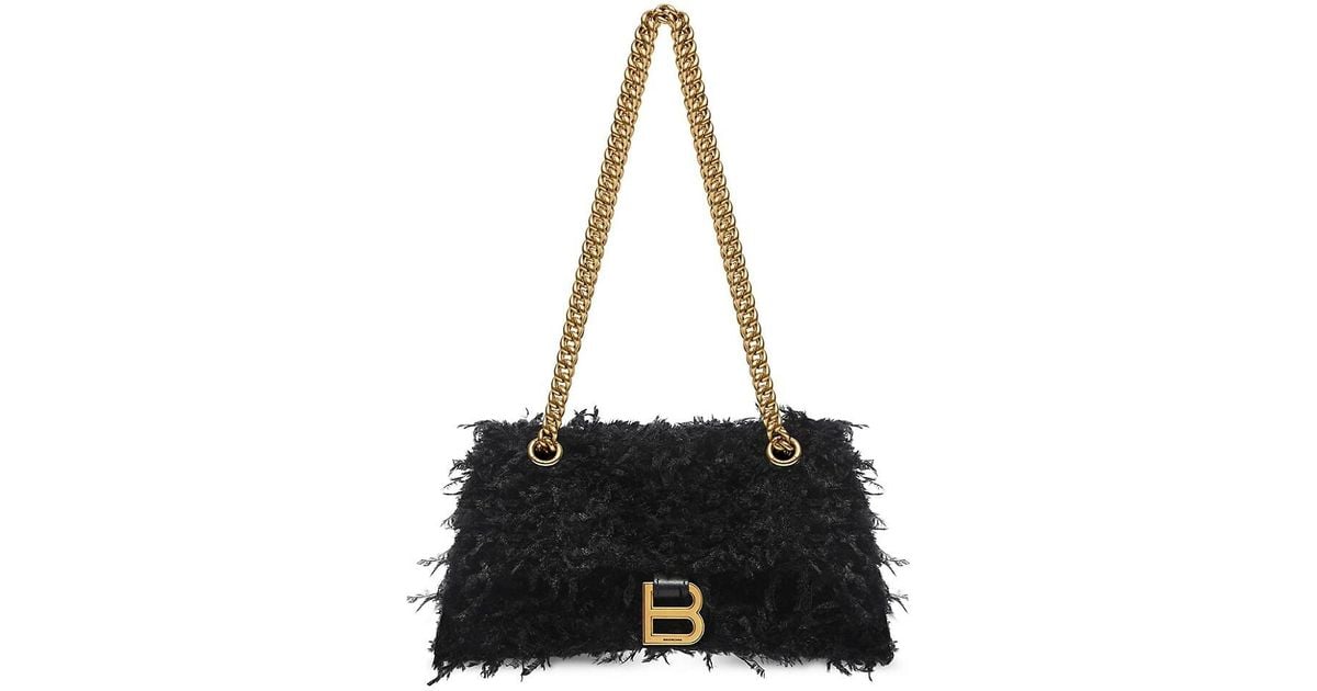 Balenciaga Crush Small Chain Bag With Fabric Feathers in Black | Lyst