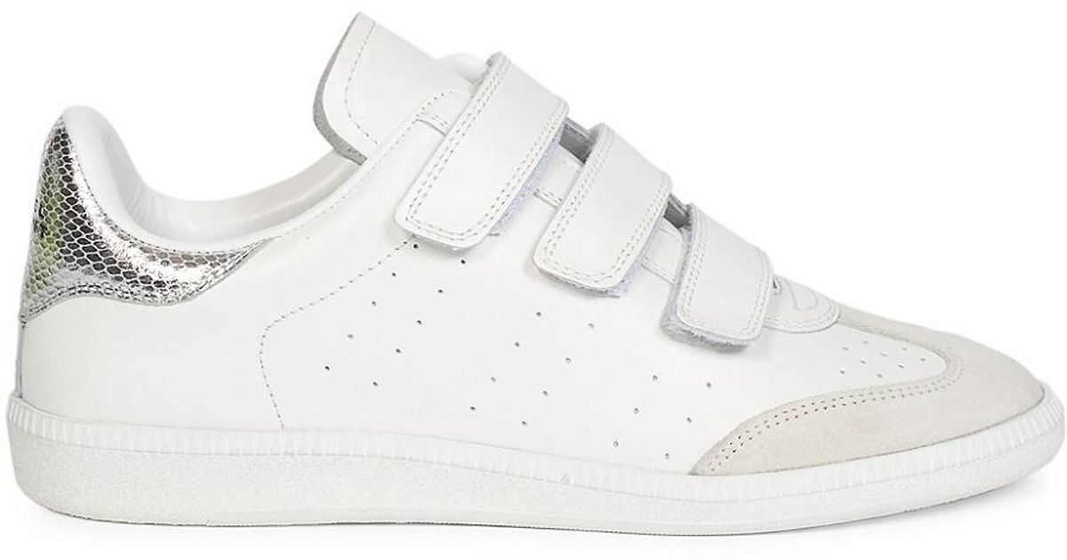 Isabel Marant Beth Grip-strap Leather Sneakers in White | Lyst
