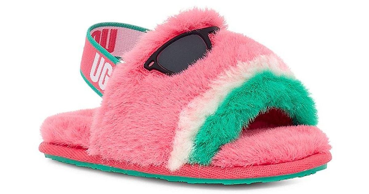 UGG Little Girl's & Girl's Fluff Yeah Watermelon Stuffie Slippers in
