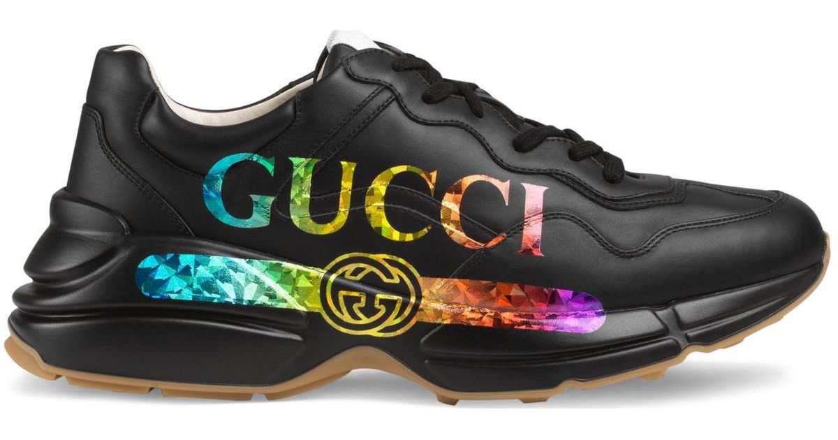 rhyton gucci logo leather sneaker