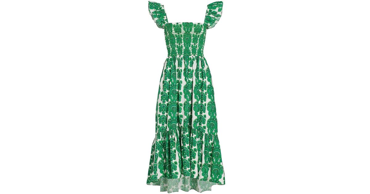 Cara Cara Ruby Cotton Poplin Midi-dress in Paisley Stripe Emerald ...