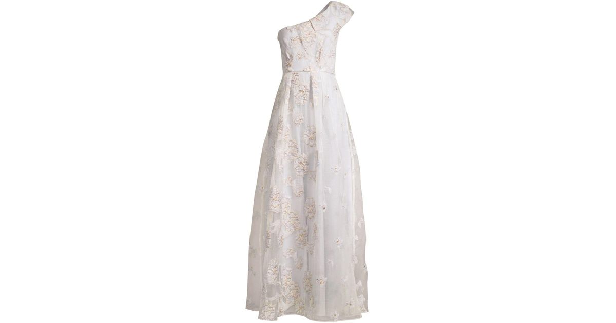 bcbg metallic embroidered organza gown