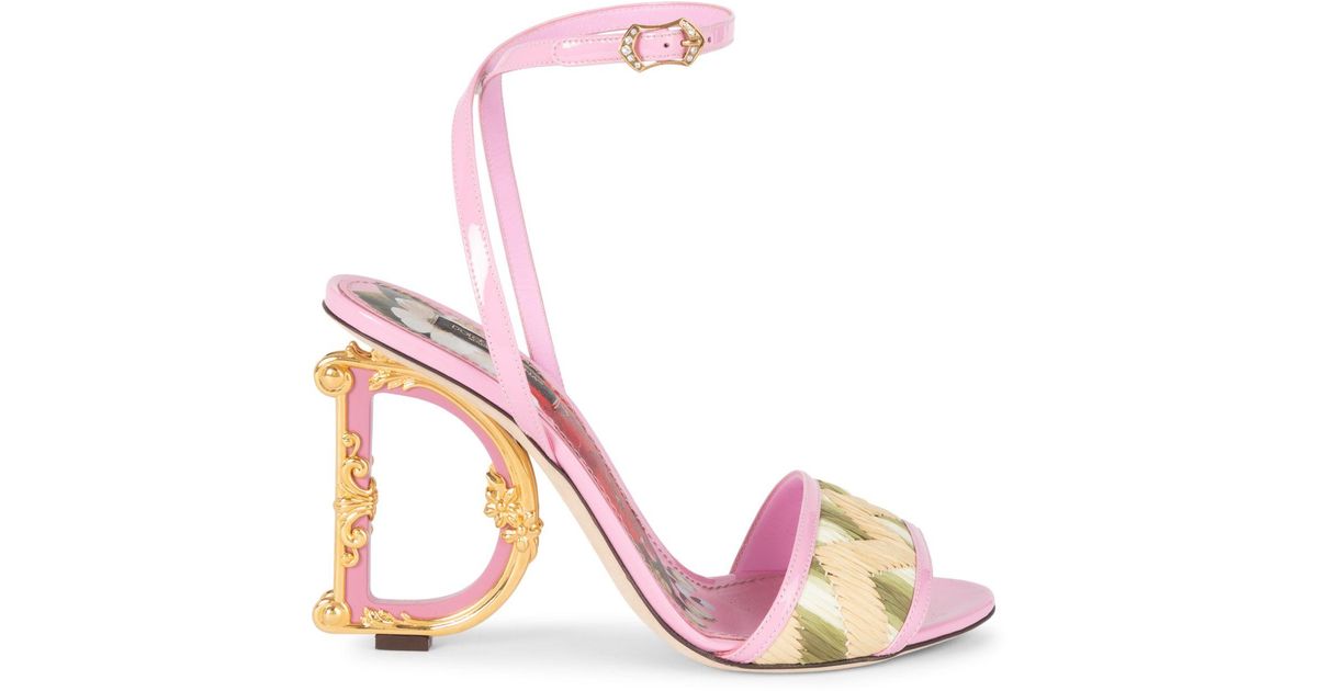 Dolce & Gabbana Sculpted-heel Raffia & Leather Sandals in Pink 