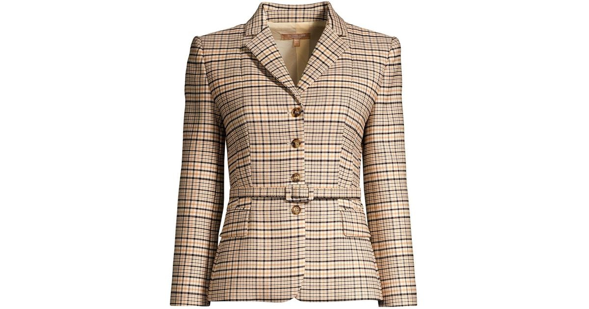 Michael Kors Belted Plaid Stretch Wool 