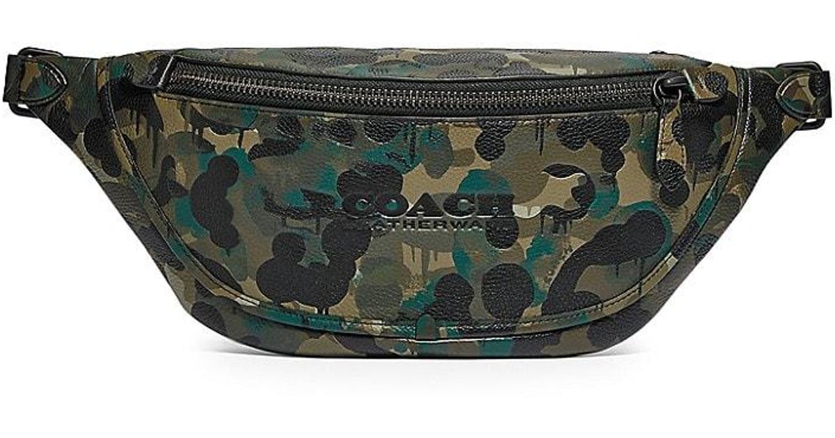 COACH League Camocoated Pebble Leather Belt Bag in Green Blue (Green) for Men Lyst