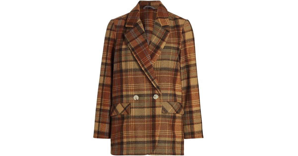 Free People Synthetic Mari Oversized Plaid Blazer in Brown | Lyst