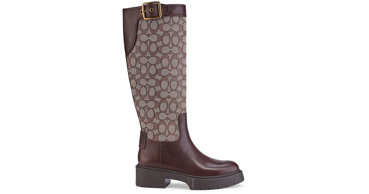 COACH Lilli Monogram Jacquard Kneelength Boots in Brown Lyst