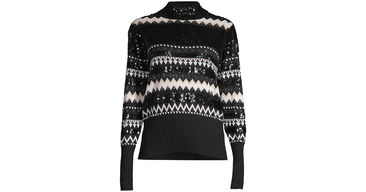 Ted Baker Synthetic Limara Sequin Fair Isle Sweater in Black Lyst