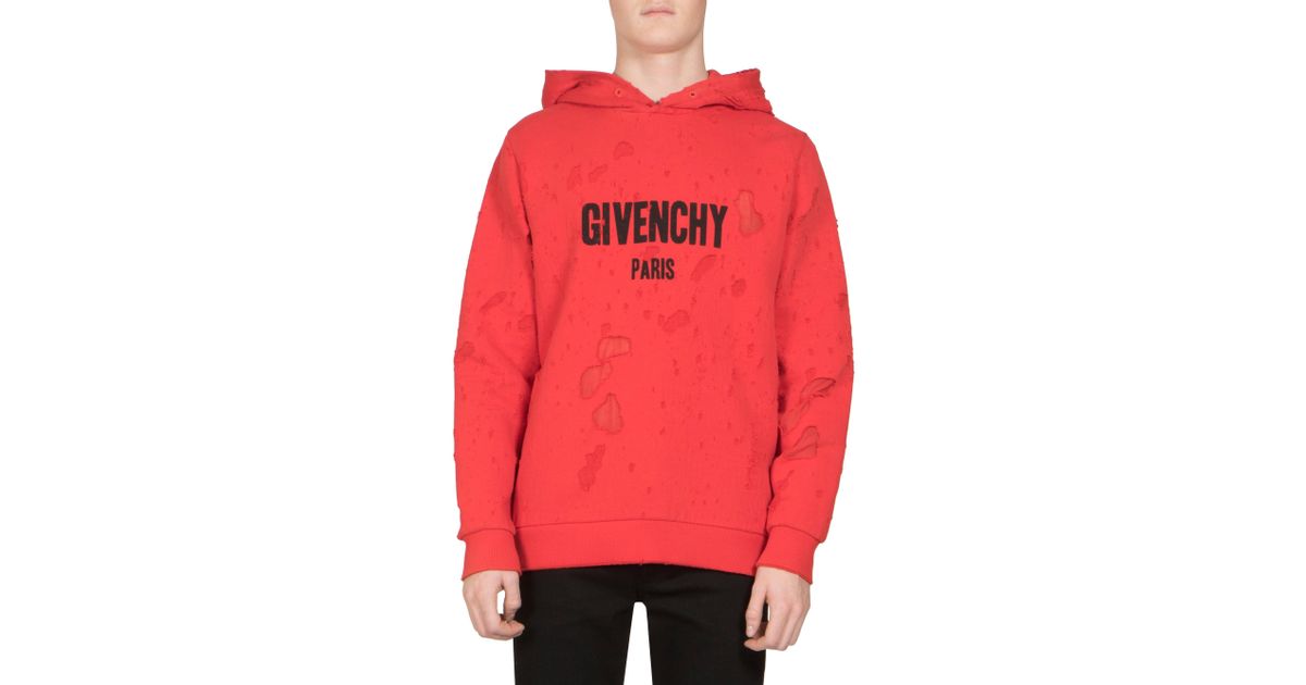 Givenchy Cuban Distressed Hoodie in Red for Men | Lyst