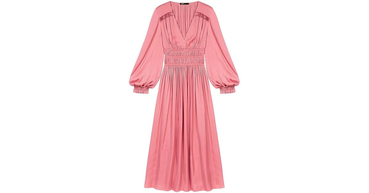Maje Riannette Satin Midi-dress in Pink | Lyst