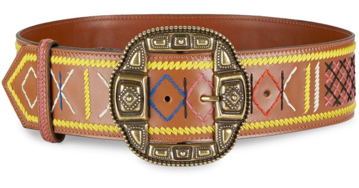 Etro Embroidered Leather Belt in Brown - Lyst