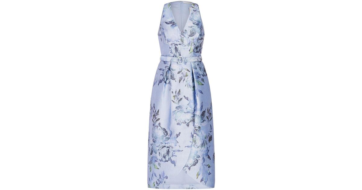 Kay Unger Luz Belted Floral Midi-dress in Blue | Lyst