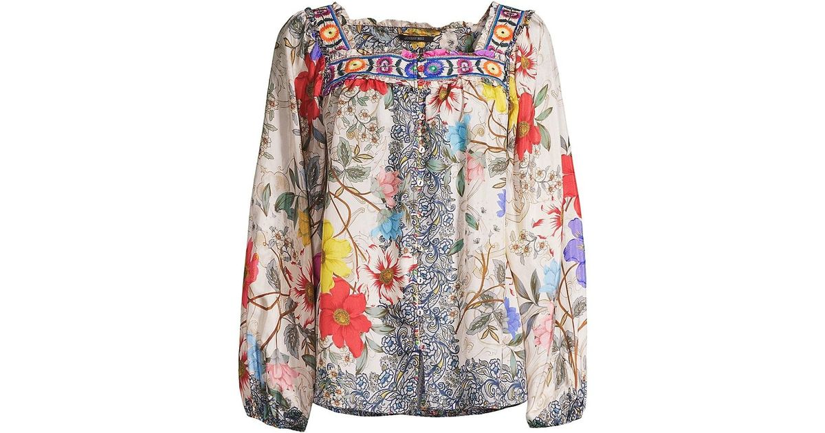 Johnny Was Archibal Luciana Floral Blouse in White Lyst