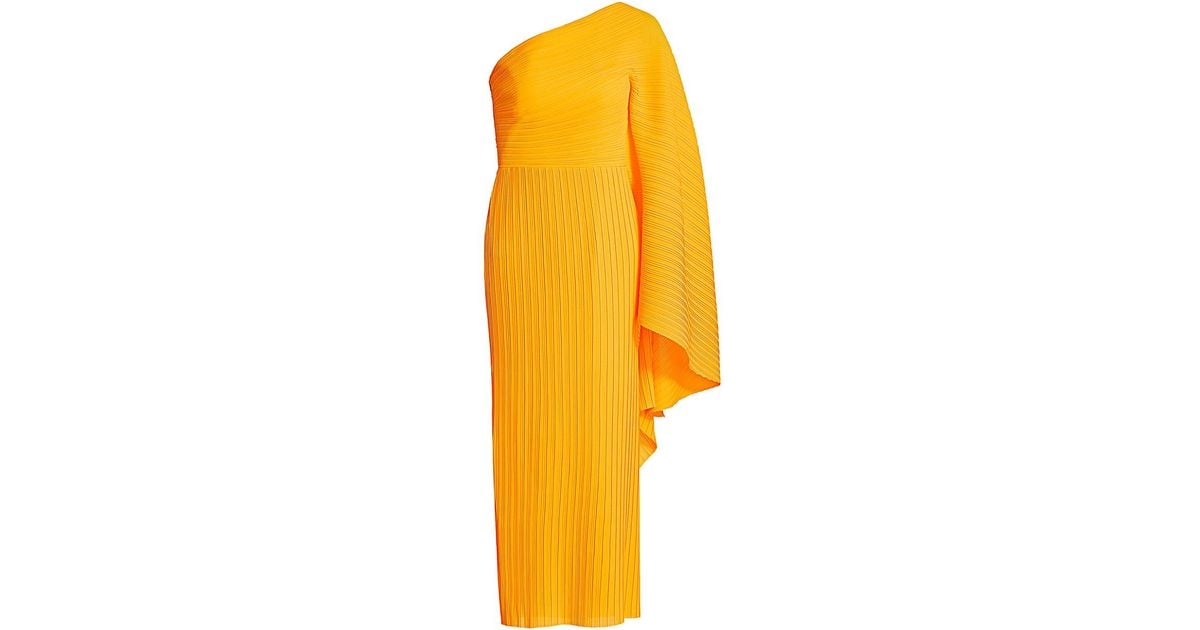 One-shoulder Midi Dress in Neon Orange 
