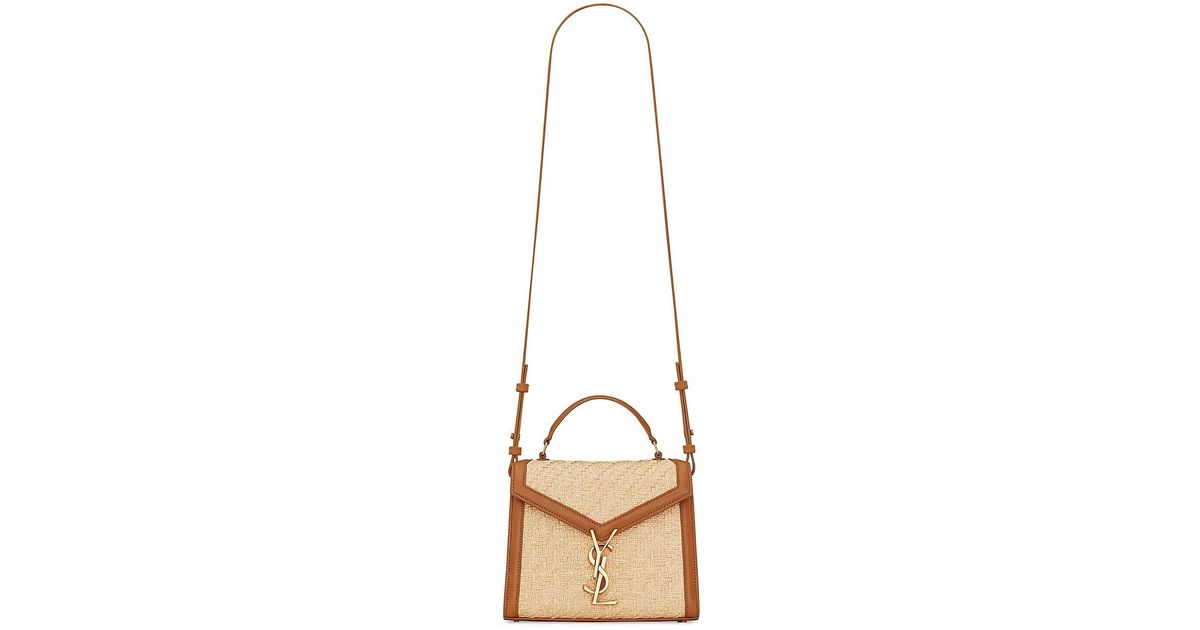 Saint Laurent Cassandra Mini Top Handle Bag In Raffia And Vegetabletanned Leather in Natural Lyst