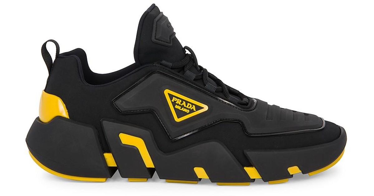 Prada Rubber The Techno Stretch Sneakers in Black Gold (Black) for 