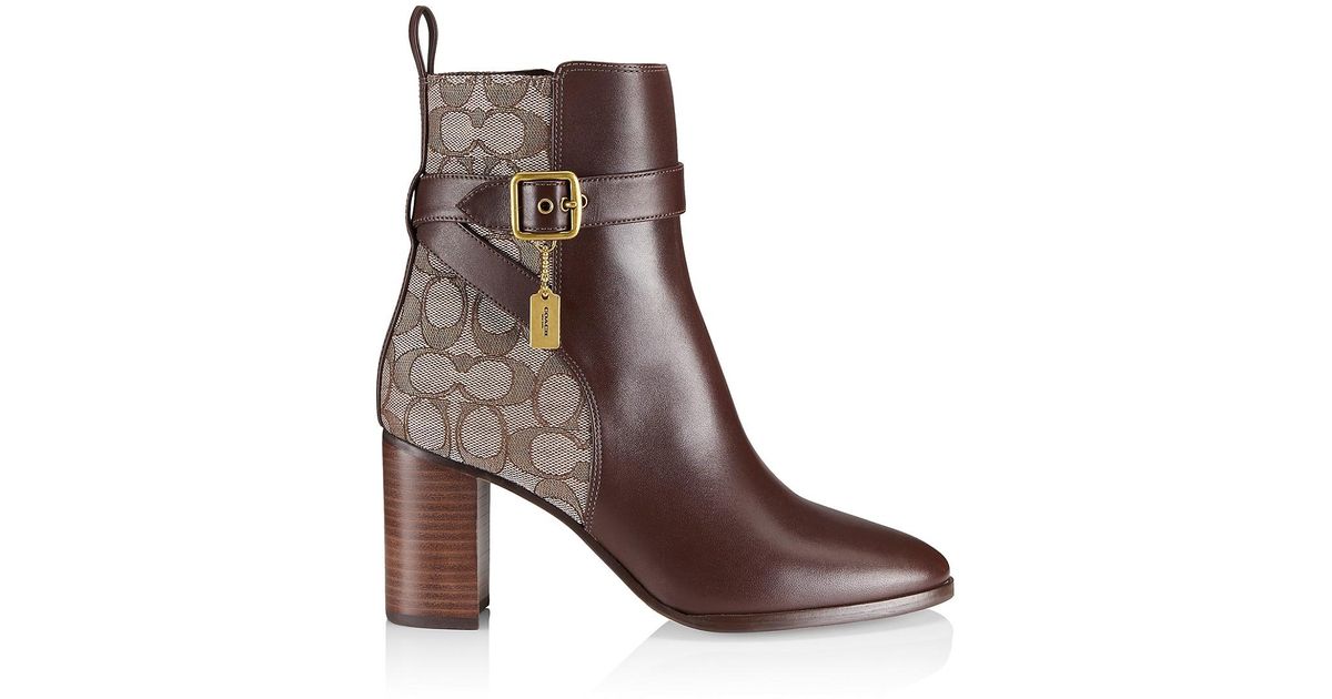 COACH Olivia Signature Jacquard Ankle Booties in Brown | Lyst