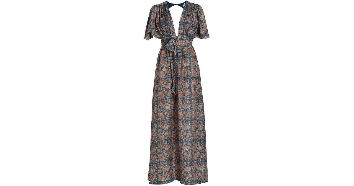 Hannah Artwear Suri Flutter-sleeve Silk Maxi Dress | Lyst