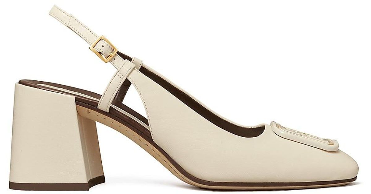 Tory Burch Leather Slingback Pumps in Natural Lyst