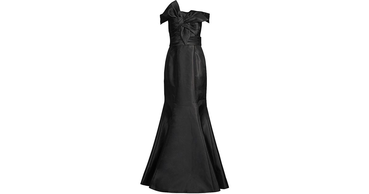 basix black label shoulder bow crepe gown