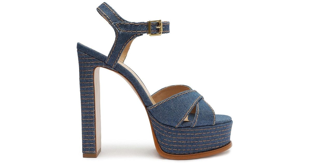 Schutz Keefa Denim Platform Sandals in Blue | Lyst