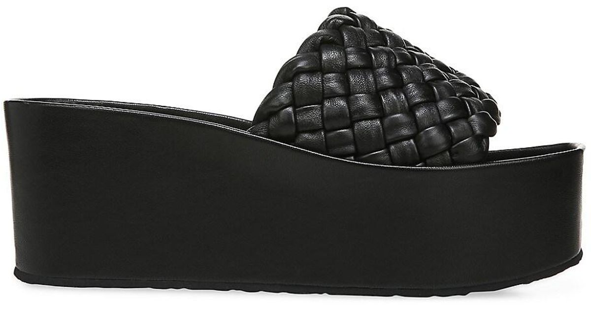 Vince Mari Woven Leather Wedge Platform Sandals in Black | Lyst