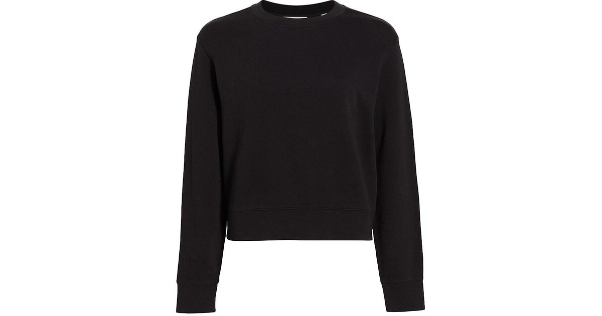 Vince Essential Cotton Crewneck Sweater in Black | Lyst