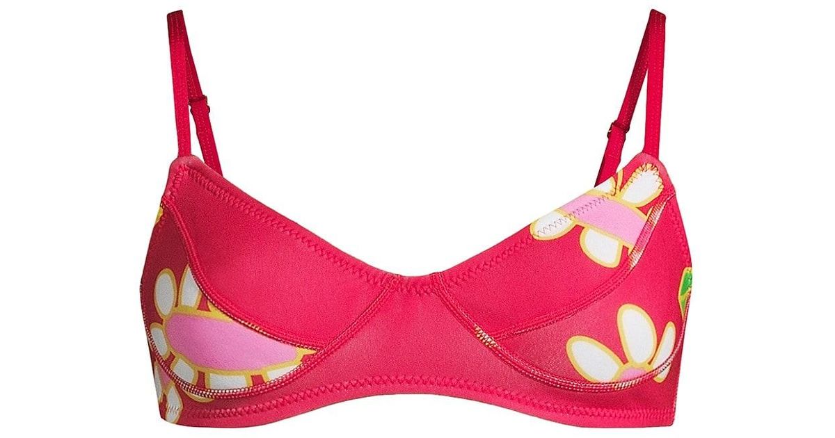 Cynthia Rowley Neoprene Floral Bikini Top in Red | Lyst
