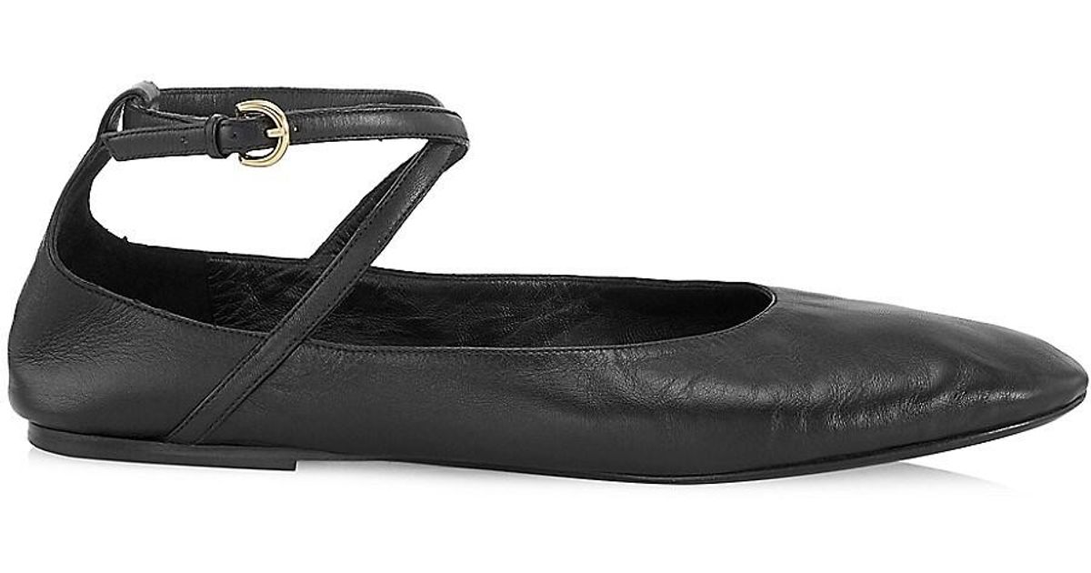 Co. Leather Ankle-strap Ballerina Flats in Black | Lyst