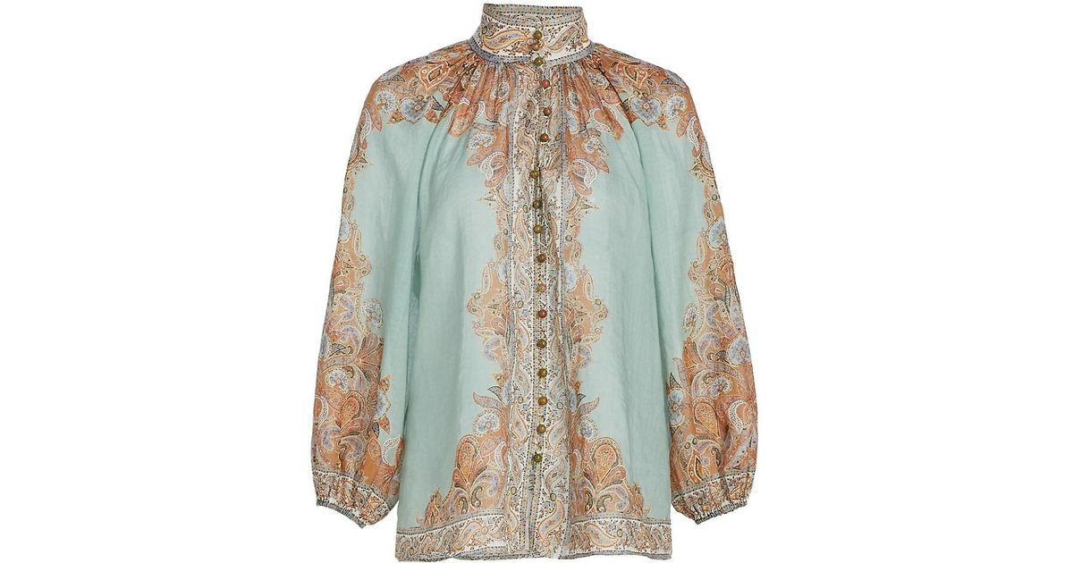 Zimmermann Devi Paisley Billowsleeve Blouse in Blue Lyst