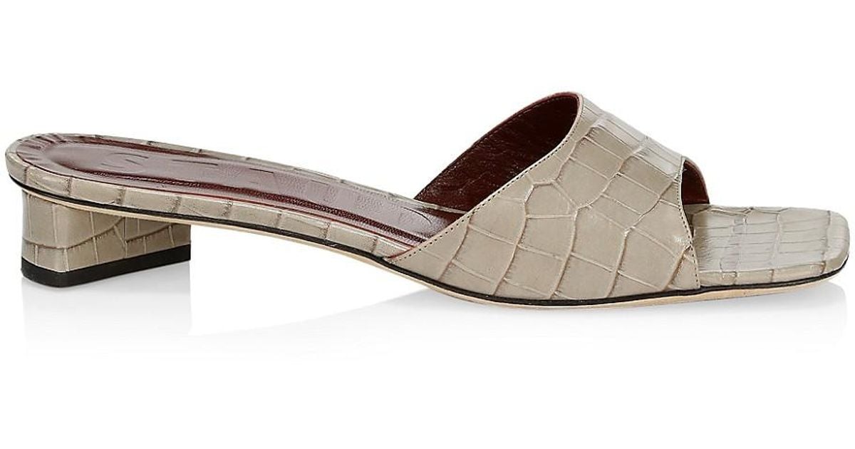 staud gina square toe croc embossed leather mules
