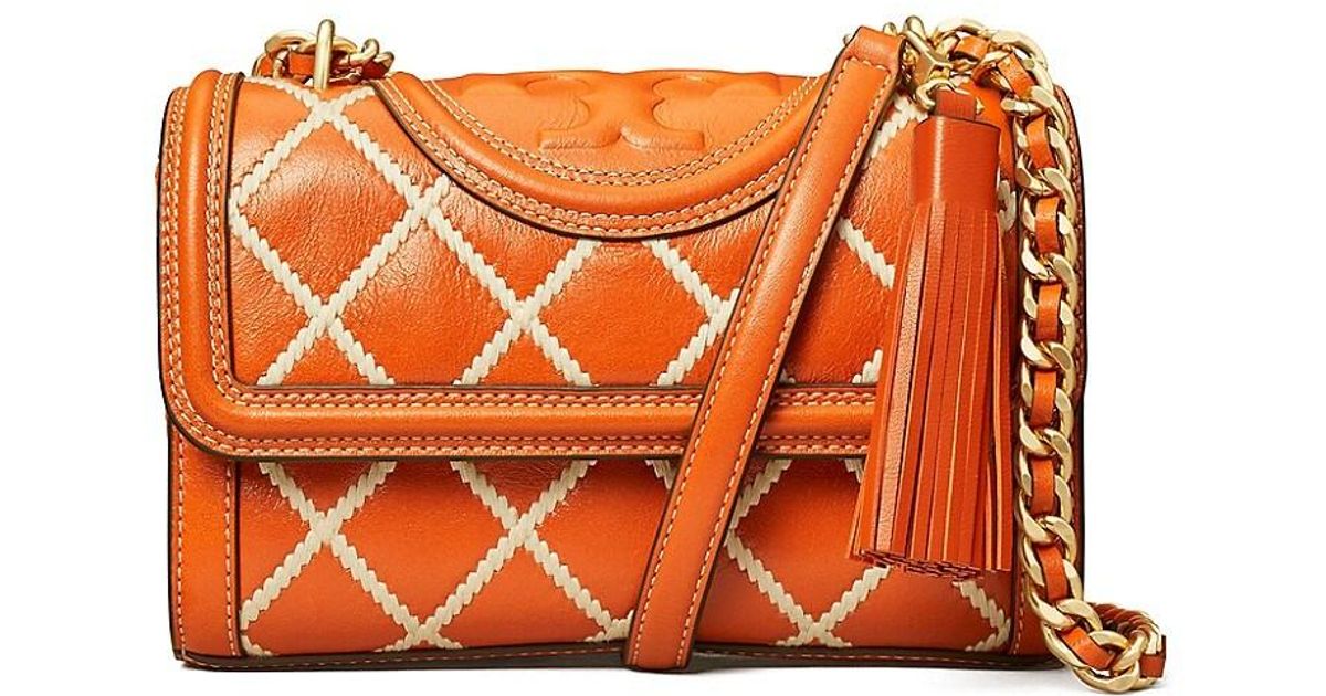 Tory Burch Leather Fleming Pop Quilt Small Convertible Shoulder Bag in