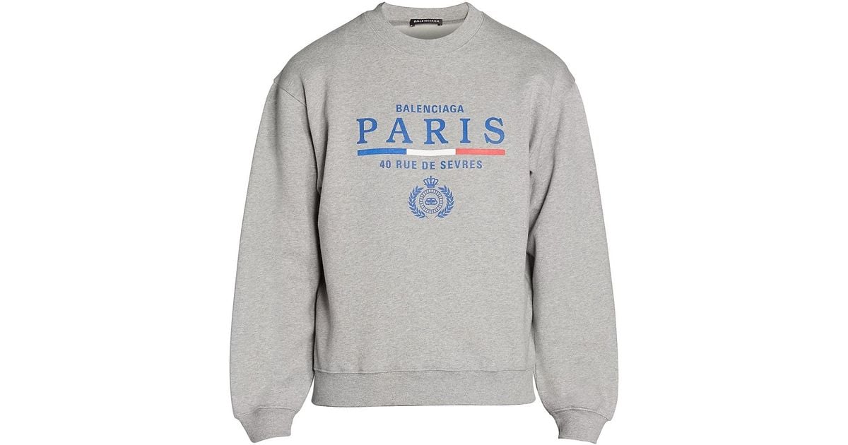 Balenciaga Cotton Paris Flag Logo Sweatshirt in Grey (Gray) for Men - Lyst