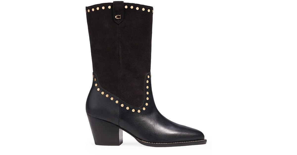 COACH Phoebe Leather & Suede Booties in Black Lyst