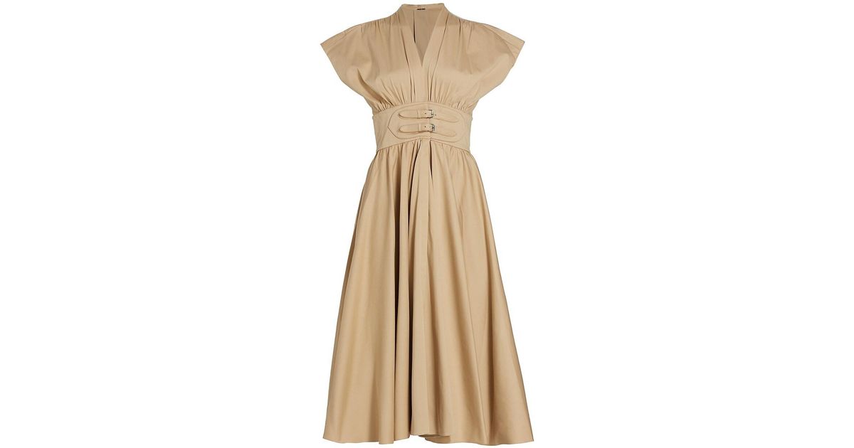 Alexis Bardello Belted Midi-dress in Natural | Lyst
