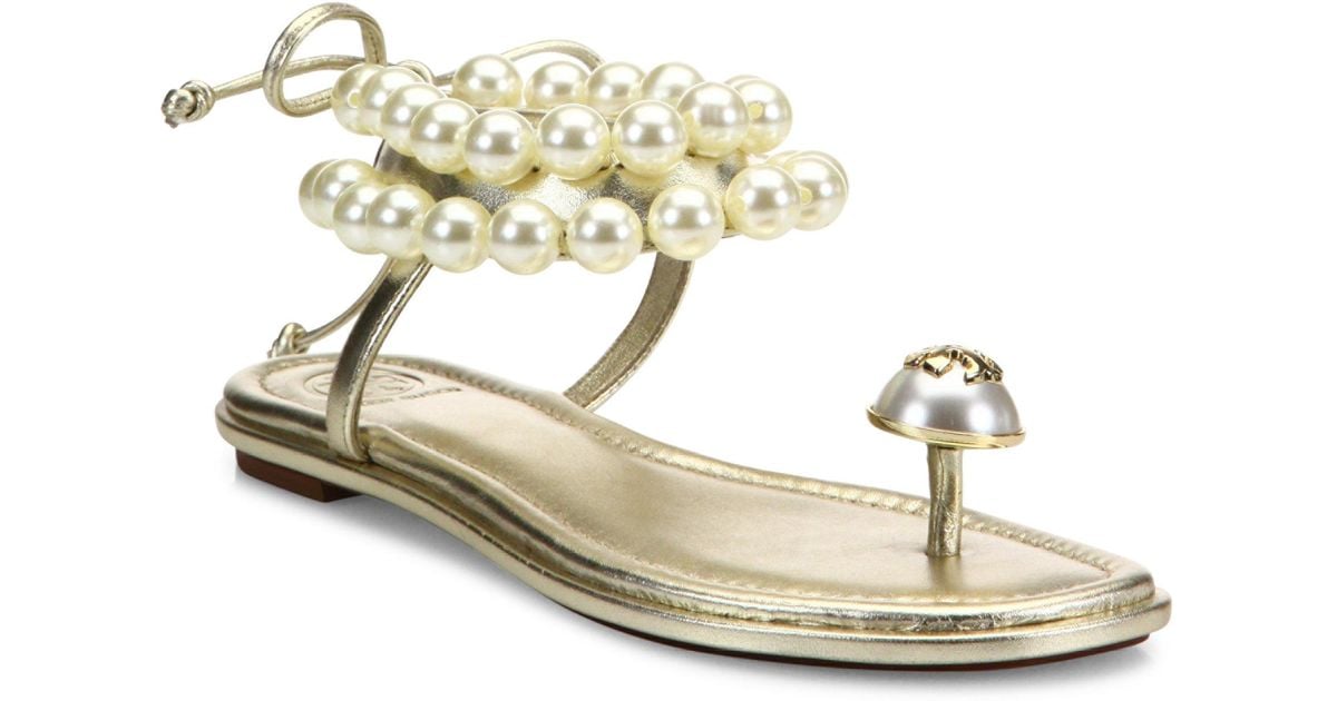 tory burch sandals with pearls