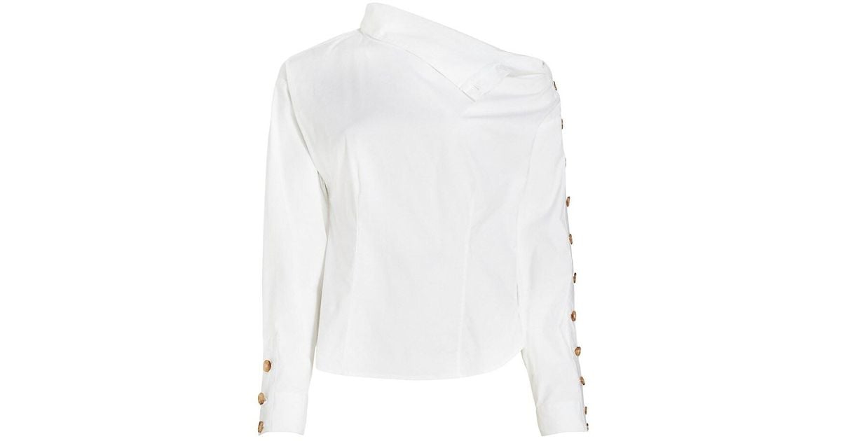 Veronica Beard Cotton Fauri Asymmetric Poplin Shirt in White | Lyst