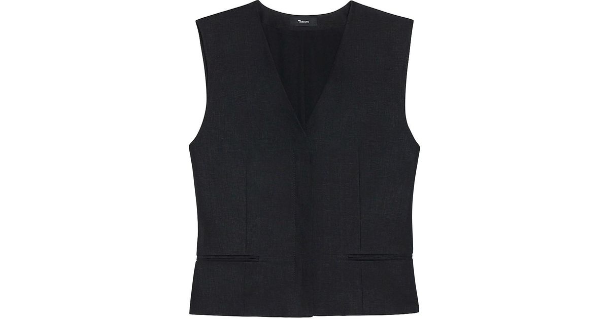 Theory Linen Concealedbutton Vest in Black Lyst