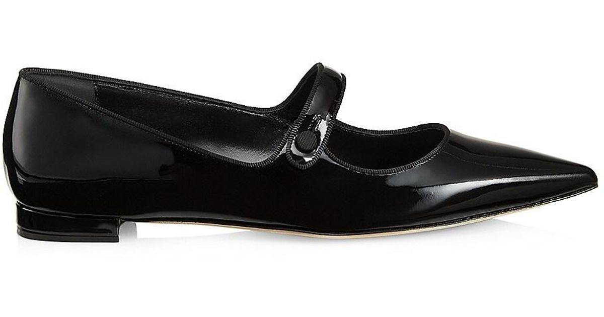 Manolo Blahnik Campariflat 10mm Patent Leather Mary Janes in Black | Lyst