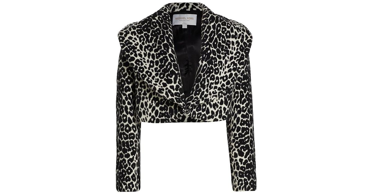 Michael Kors Wool Shawl Leopard-print Bolero Jacket in Black White ...