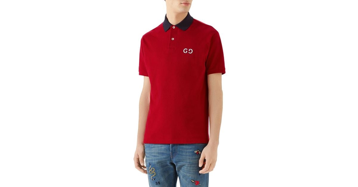 Gucci Red Logo Embroidered Cotton Pique Polo T-Shirt 3XL Gucci