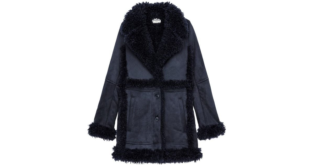 Zadig & Voltaire Synthetic Festif Faux Shearling Coat in Blue | Lyst