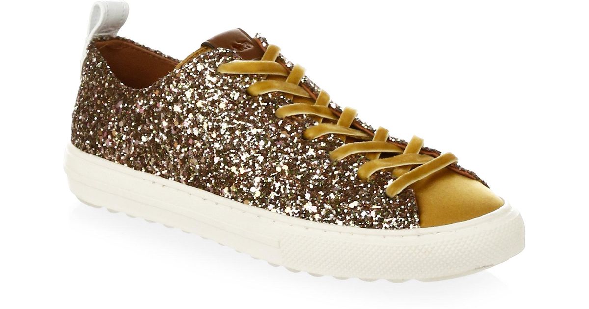 COACH Leather Glitter Low Top Sneakers 
