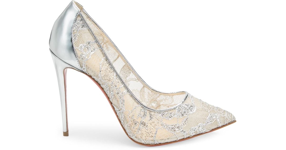 silver lace pumps