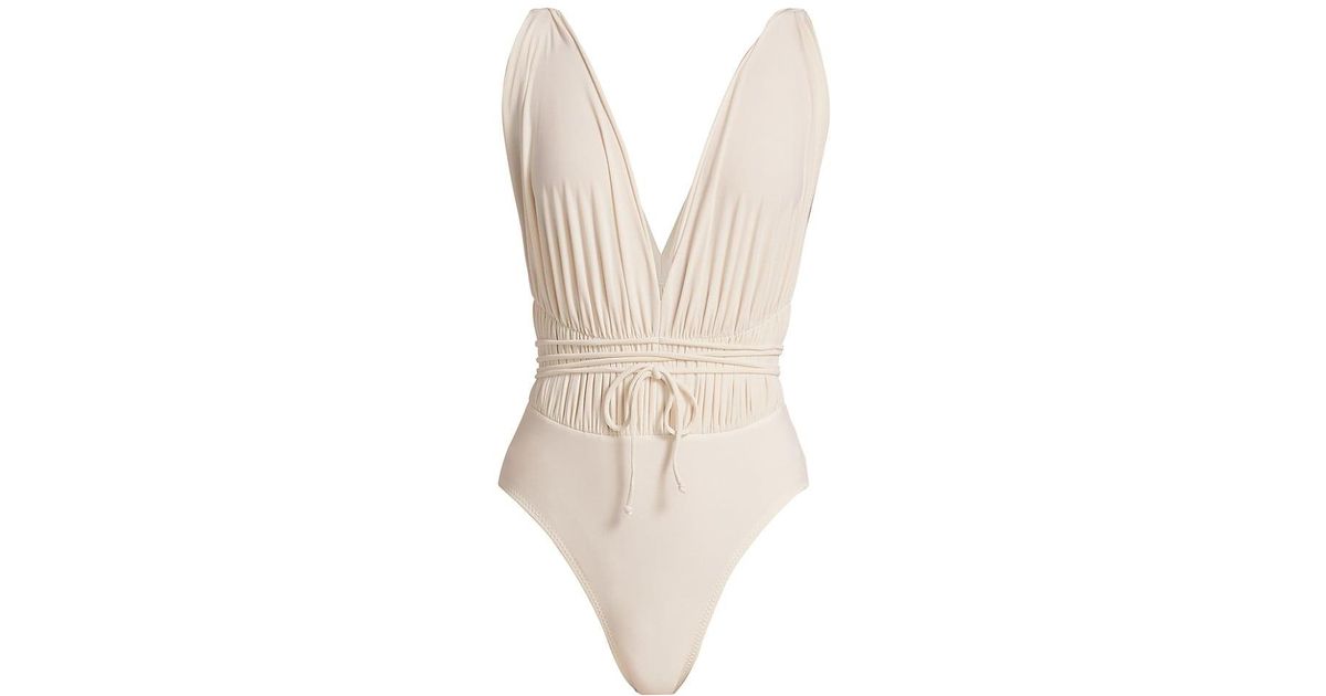 Norma Kamali Goddess Mio Gathered One-piece Swimsuit in White | Lyst